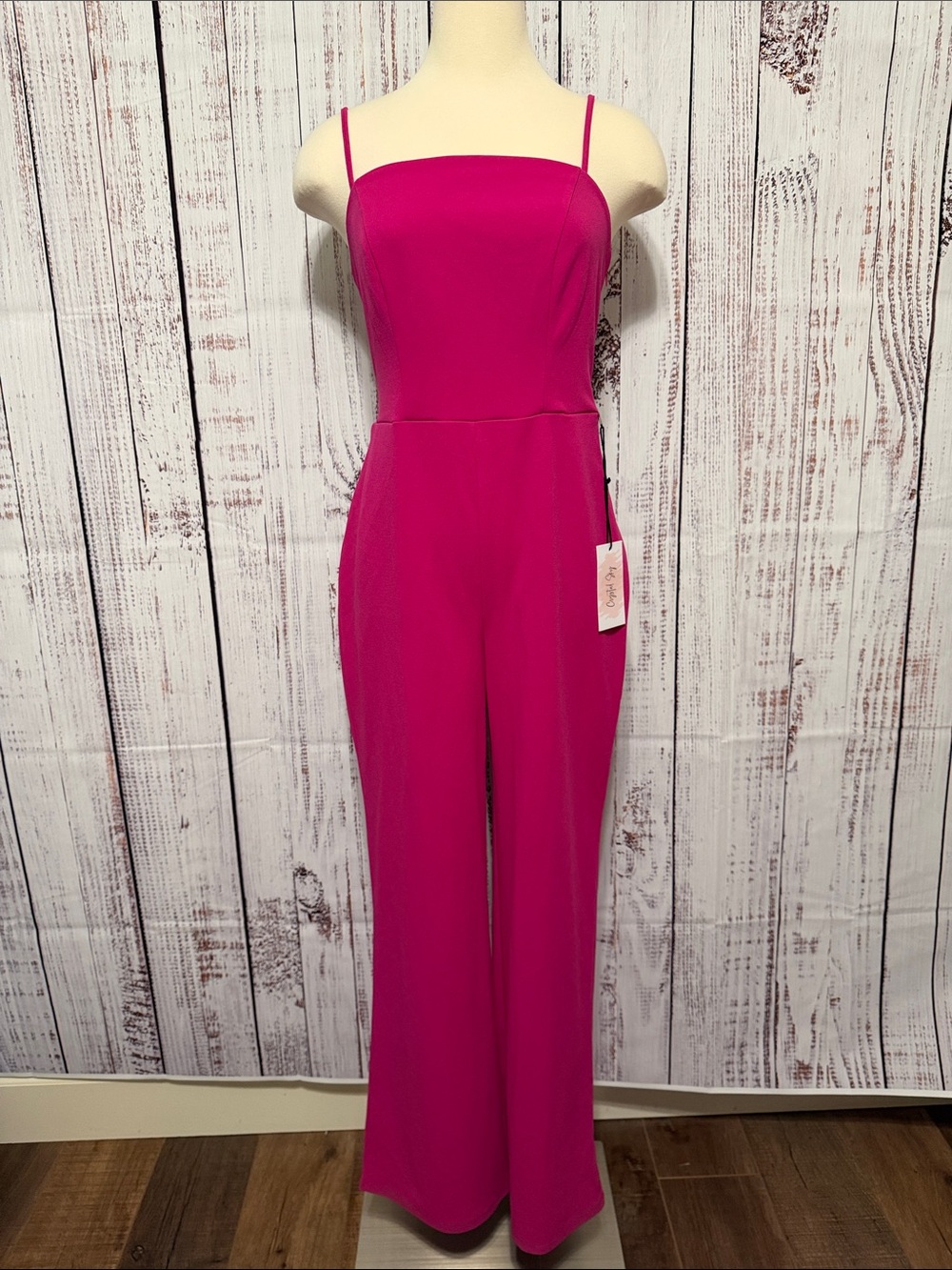 Fuchsia Square-Neck Spaghetti-Strap Jumpsuit